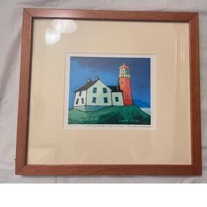 Carol Ann Shelton Signed Print Terryland Lighthouse - Framed